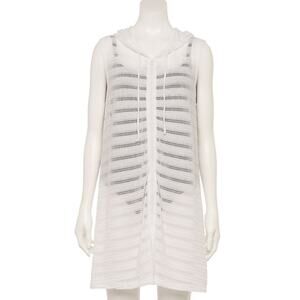 Portocruz Large White Hooded Sleeveless Swim Cover-Up Hoodie